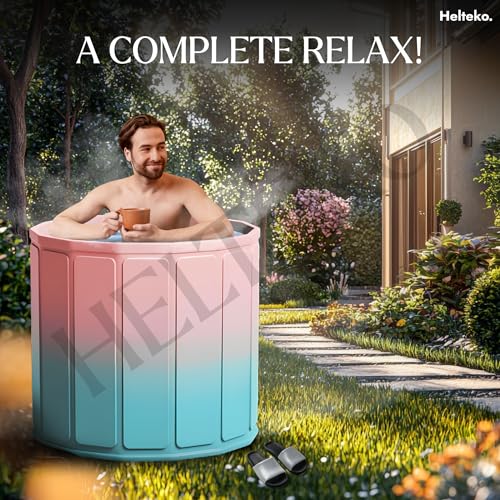 Image of Helteko Bath Tub for Adult for Bathroom, Foldable Tub for Home Use with Drainage Hole, Thickened Insulated Ice Bath Tub, Inflatable BathTub for Adults, Ice BathTub for Adults (Pink-Blue)