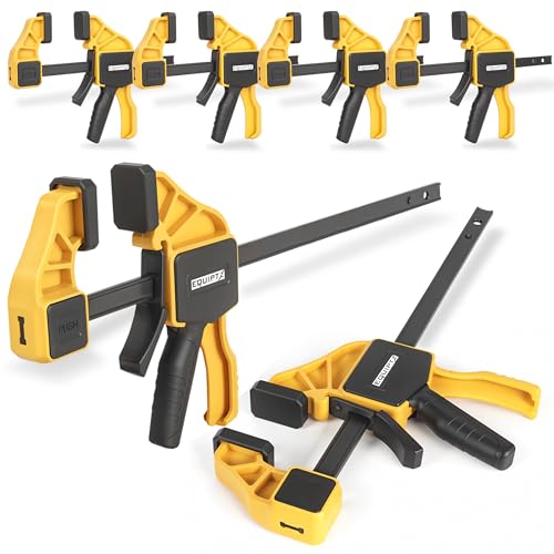 EQUIPTZ 6 Pack Bar Clamps for Woodworking – 2 Pcs 12' & 4 Pcs 6' Quick Grip Clamps Set with 150 lbs Force – Wood Clamps for Gluing, Carpentry, DIY, and Metalworking (Combo Sizes, 6 Pack)