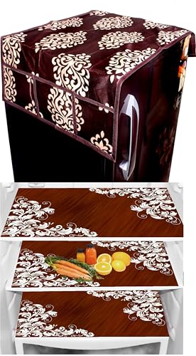 Image of REVEXO Kitchen Combo Fridge Top Cover, 3 Pcs Fridge Mats, (Set of 4 Piece) (Multicolour) -REV-89