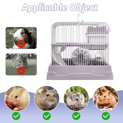 PINVNBY 2-Tier Dwarf Hamster Cage, Hamsters Travel Cage Portable Mouse Cages with Running Exercise Wheels, Water Bottle and Food Dish for Hamster Mouse Rat 11.7 * 8.7 * 9.38 in (Gray) - Image 3