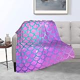 Mermaid Blanket Charming Mermaid Fish Scale Pink Galaxy Sparkle Throw Blankets Cozy Pink Pupurle Fle