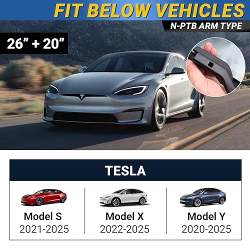 Image of Premium Silicone Windshield Wiper Blades, Carbon Fiber Design, 26 inch & 20 inch | For Tesla Model Y 2020-2025, Quiet Smooth Streak-Free Clean Wipe, All-Season OEM Quality, Front Automotive Replacement Wipers
