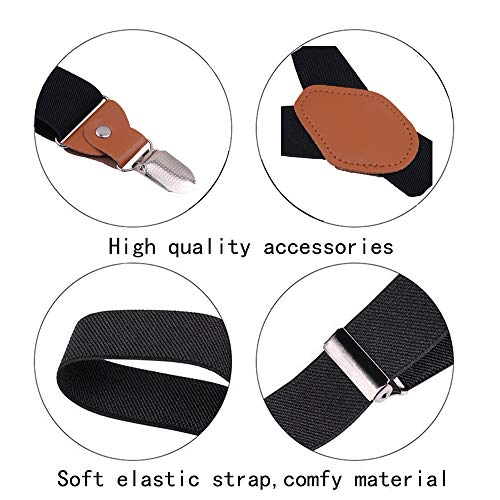 Image of Suspenders Bow Tie for Mens and Women Heavy Duty Elastic Wide Suspenders Strong 4 Metal Clips Adjustable