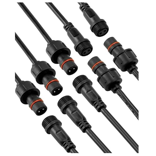 Fiche à 2 broches 12 V étanche (5 paires) - Connecteur IP65 avec câble 16 AWG (20 cm) - À visser pour une protection fiable