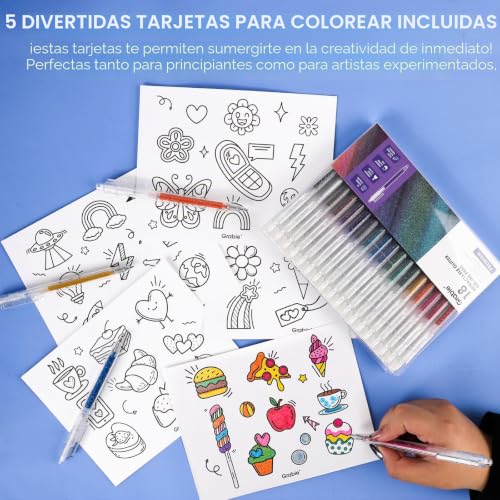 Miniatura 5 de Grabie 18 bolígrafos de gel con purpurina retráctiles, 18 colores
