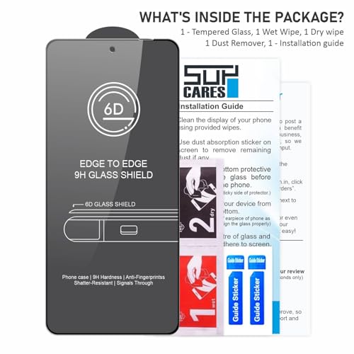 Image of SupCares Tempered Glass for Realme 14T (6.67 Inch) With Installation Kit | 9H Edge to Edge Screen Protector | Black