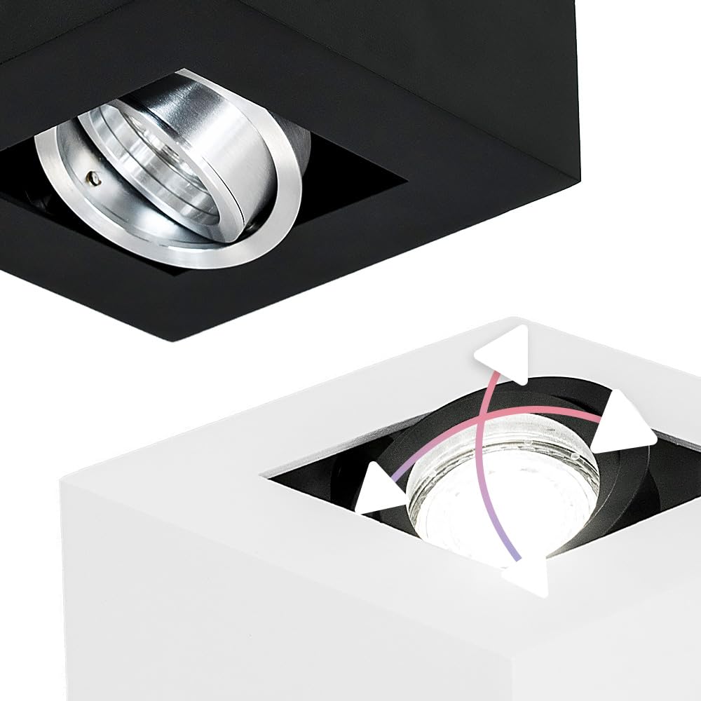 EDO Carré Spot de Plafond GU10 OSMIN RIM 2 Spots Blanc/Noir – Plafonnier en Saillie – Lampe Double avec Anneau Interchangeable et Orientable – Éclairage Moderne pour Salon, Chambre, Cuisine