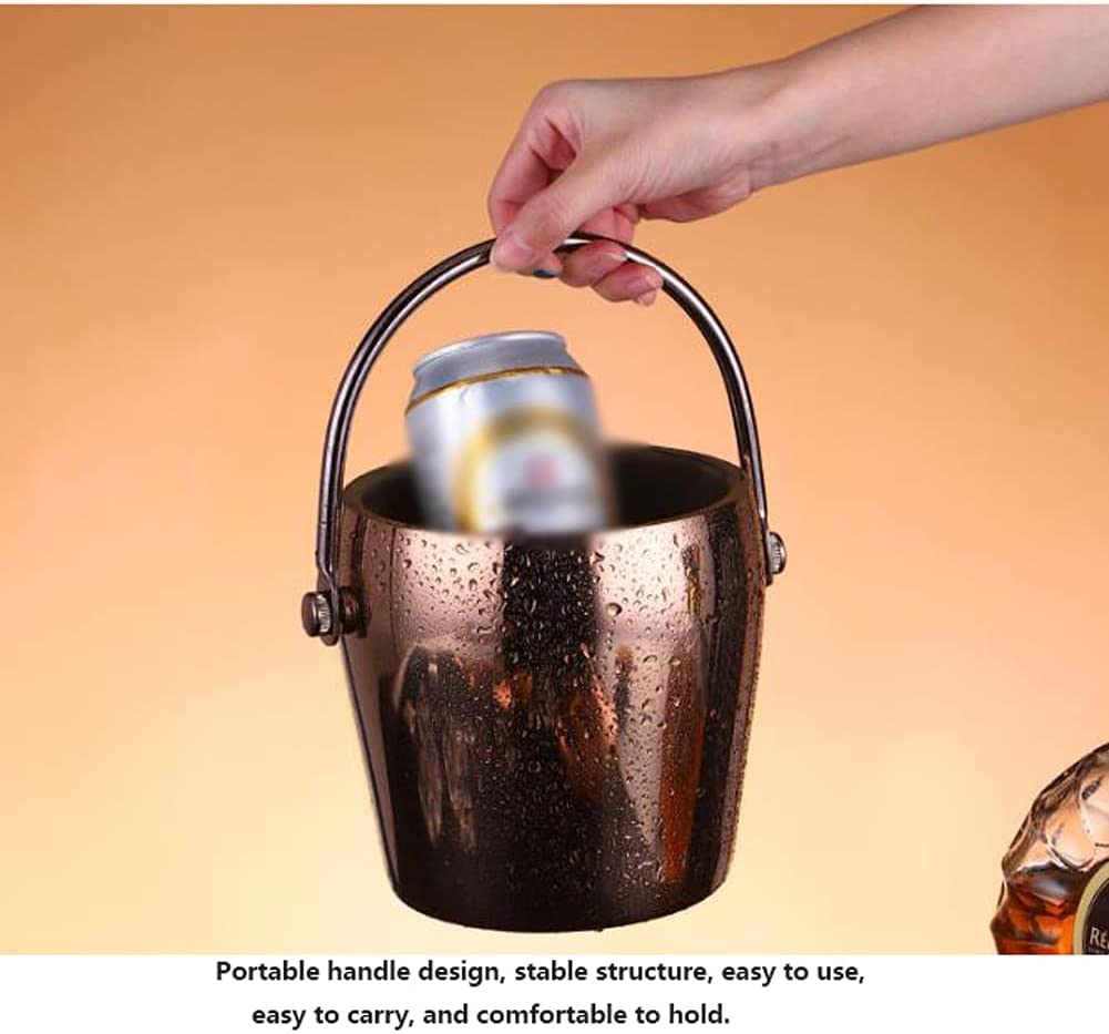 Feste Ed Eventi Secchiello per Il Ghiaccio con Coperchio per Spesso in Acciaio Inossidabile Refrigerato A Doppio Strato per Birra E Vino Famiglie Bar(Gold,2L)
