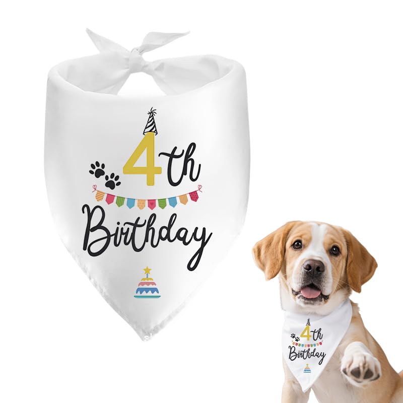 Dog 4th Birthday Bandana Gifts for Women Men Dogs Dog Birthday Gifts for Dogs Dog 4th Birthday Gifts for Dog Owners Lovers Happy Birthday Presents for Dogs Happy Birthday Bandana