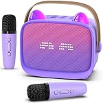 Mini Karaoke Machine Toys Gifts, Kids Portable Bluetooth Speaker with 2 Wireless Microphone and LED, Christmas Birthday Gift Idea for Girls Boys 3-12 + Year Old, Noisemaker Toys for Party (Purple)