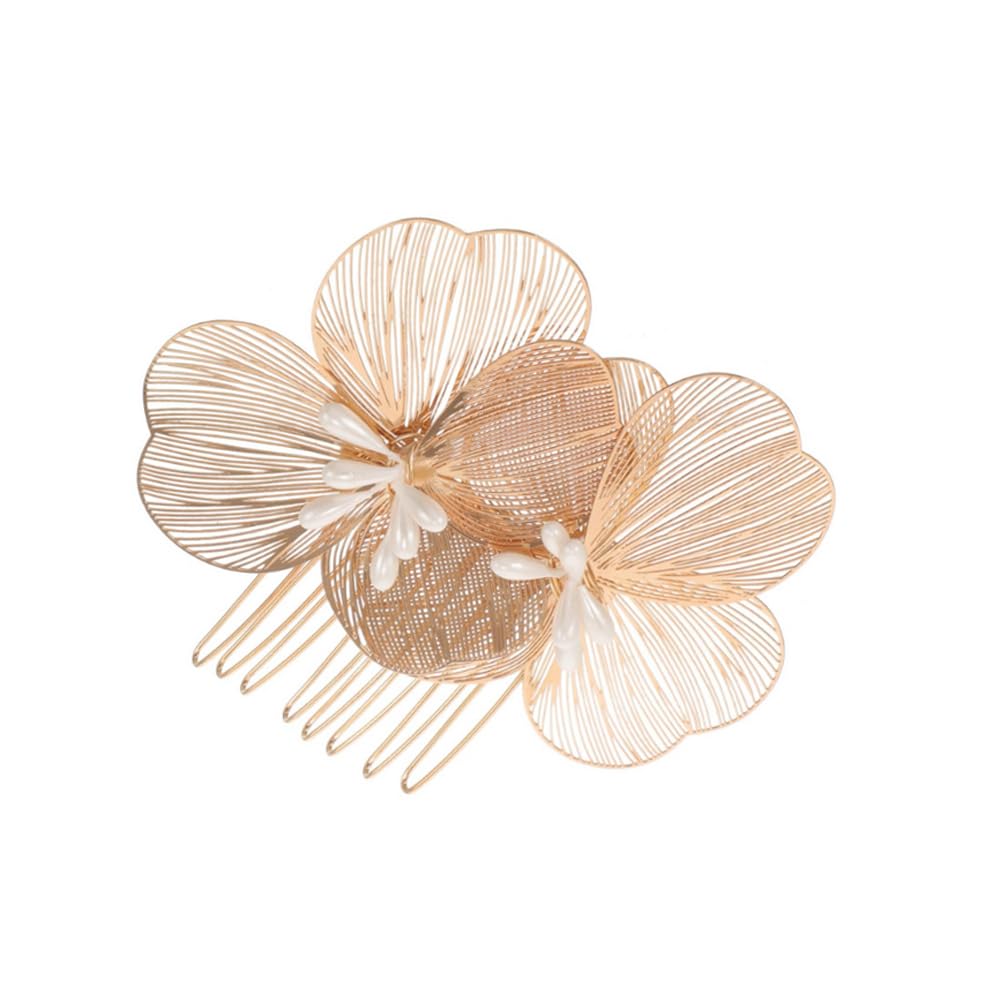 Gold Flower Hair Comb Wedding Bridal Hair Side Combs Floral Hairpiece Decorative Flower Hair Accessories for Women Bridesmaids