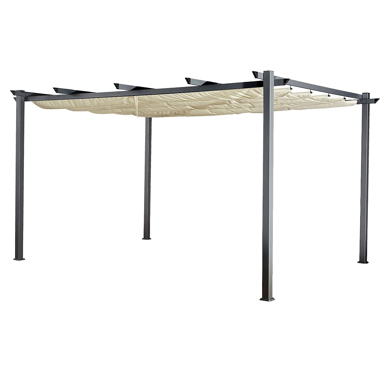 Pergola Autoportante Cassis Aluminium, Toile Polyester 180 g/m² Beige Déperlante, Toit Coulissant, 3×4 m