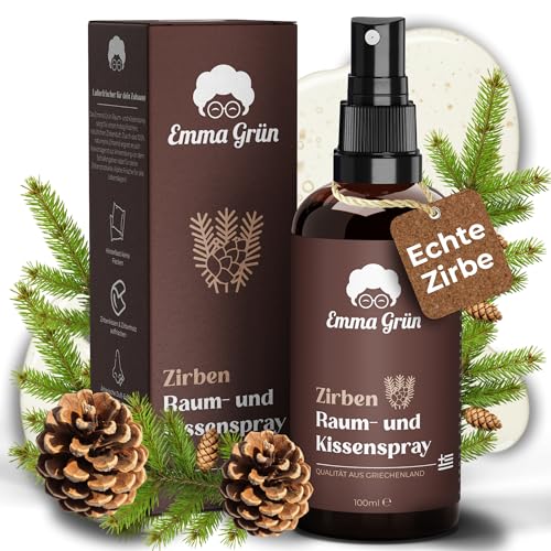 Emma Grün® Zirbenspray & Zirbenduft 100ml [AUS WILDWUCHS] - Raumspray & Kissenspray mit Naturreinem Pinus Cembra - Natürliches Zirbenspray für Auto Duft, Raumduft & für Zirben Produkte