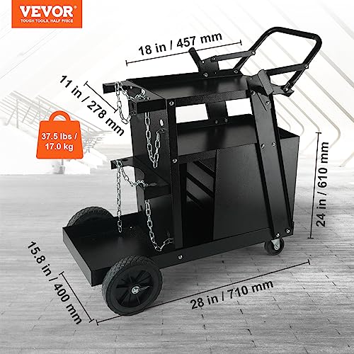 Image of VEVOR 2-Tier 4 Drawers Welding Cart, Welder Cart with 265LBS Static Weight Capacity, 360 Swivel Wheels, Tank Storage Safety Chains, Heavy Duty Rolling for Mig Welder and Plasma Cutter