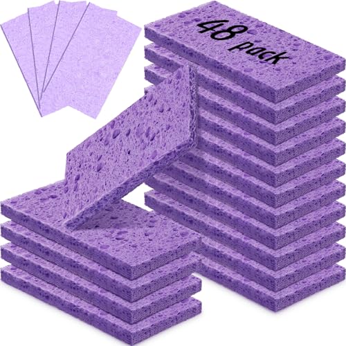 Image of Zhengmy 48 Pieces Sponges Bulk Sponges Kitchen Compressed Sponge Natural Dish Sponge Compressed Wood Pulp Cleaning Without Scratching for Kitchen Bathroom, 3.9 x 2.4 x 0.12 Inch (Purple)