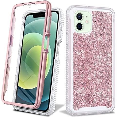 Compatible with iPhone 12 Case or iPhone 12 Pro Case and Screen Protector, iPhone 12 Glitter Full Body Case for Women Girls, Premium TPU Protection Shockproof Case for iPhone 12 6.1" - Pink Cover