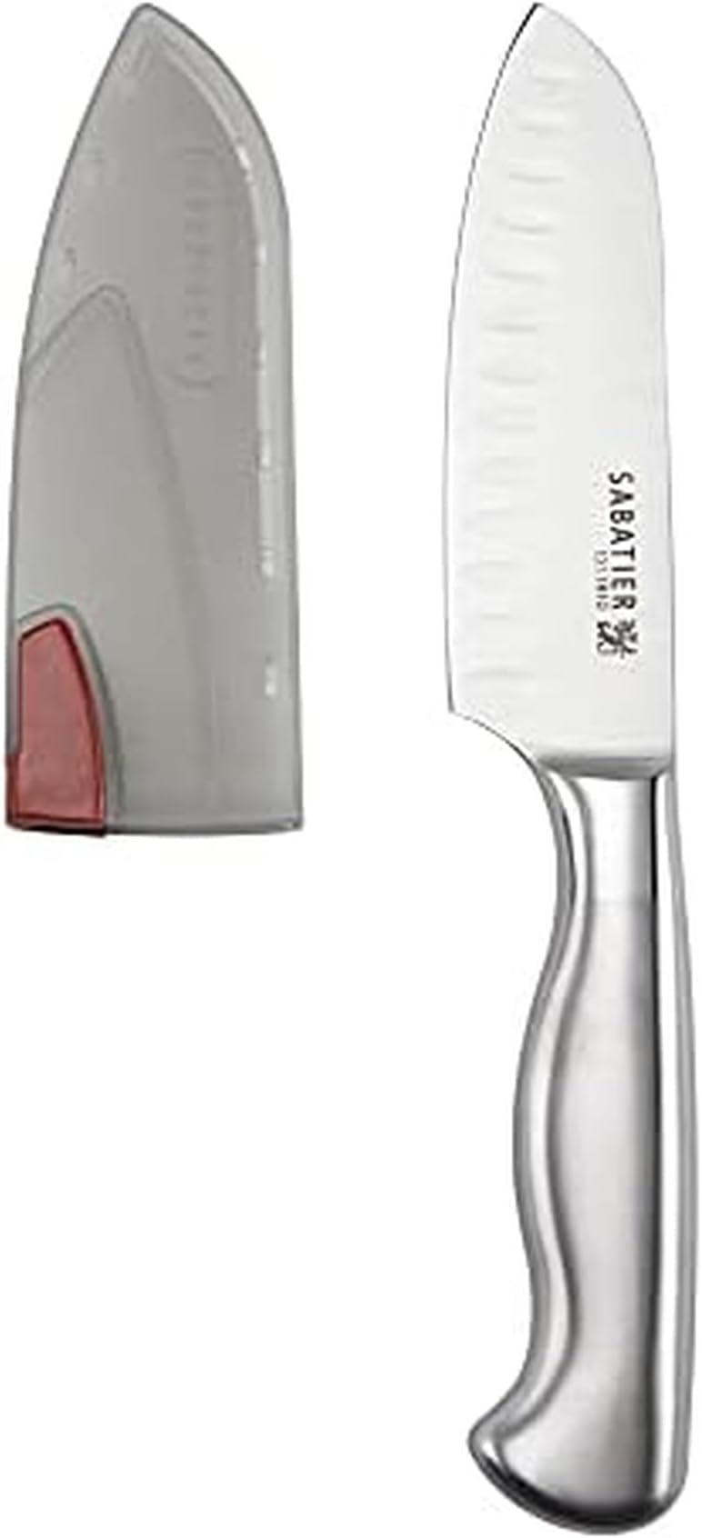 Sabatier Forged Stainless Steel Santoku Knife with Edgekeeper Self-Sharpening Blade Cover, Razor-Sharp Kitchen Knife to Cut Fruit, Vegetables and more, High-Carbon Stainless Steel, 5-Inch