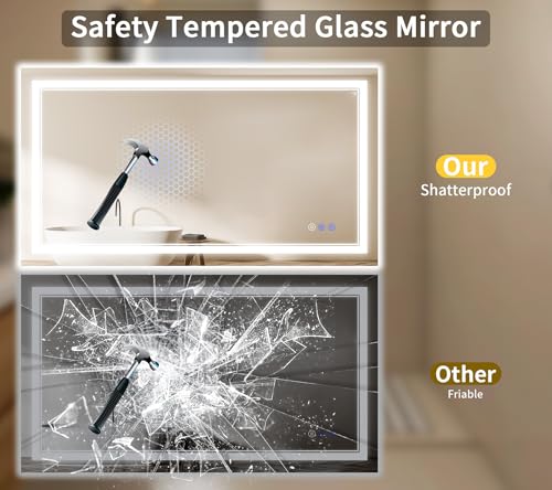 Image of 32 inchx48 inch LED Bathroom Mirror with Lights, Anti-Fog, Backlit + Front Lit, Dimmable, Led Vanity Mirror for Wall, Lighted Bathroom Mirror, 3 Colors, Shatter-Proof Tempered Glass