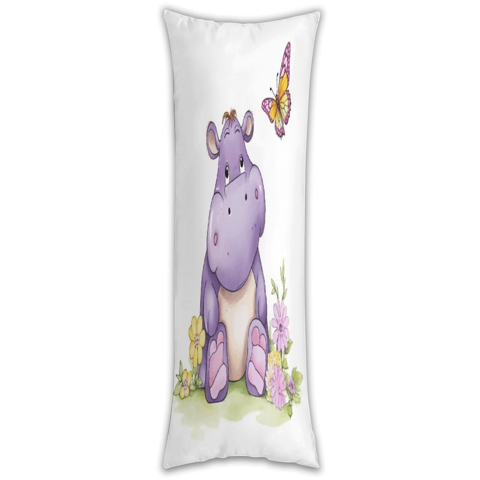 Butterfly and Hippo Long Pillow Case with Zipper Ultra Soft Microfiber Long Pillow Cover Breathable Body Pillow Protector Soft Wrinkle Pillowcase for Bed Sofa Bedroom 53 X 19 in
