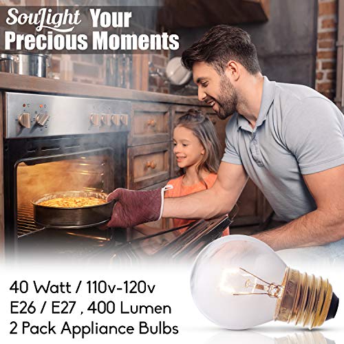 Oven Light Bulbs – 40 Watt Appliance Replacement Bulbs For Oven, Stove, Refrigerator, Microwave. Incandescent - High Temp G45 E26/E27 Socket. Standard Lead-Free Base - 400 Lumens – Warm White. 4 Pack #TOP1