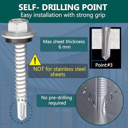 250 tornillos autoperforantes #10 x 3/4" con cabeza hexagonal miniatura 3