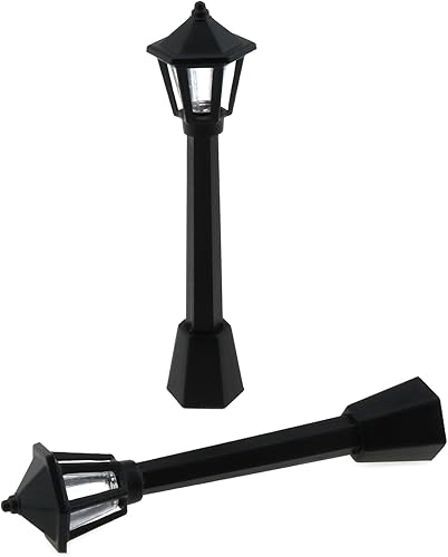 Miniatura 2 de 10pcs mini poste de lámpara de plástico negro miniatura tren ferrocarril lámpara poste luces calle luz modelo