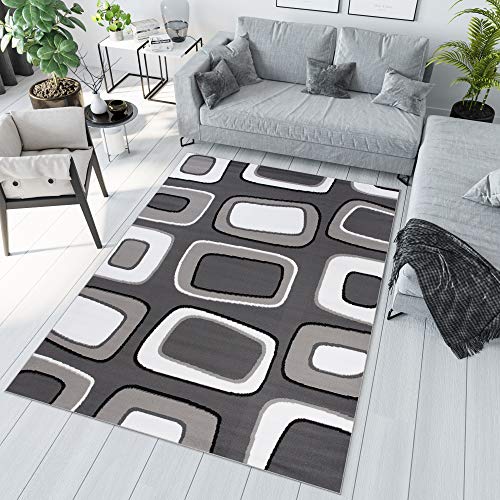 TAPISO Maya Alfombra de Pelo Corto Resistente Suave Diseño Moderno Grafito Tonos de Gris Blanco Negro Alfombra de Salón Dormitorio Habitación Infantil 200 x 200 cm
