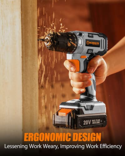 Worksite Cordless Drill/Driver Kit, 20V Max 3/8" Compact Drill Set With 2.0A Battery, Charger, 309 In-Lbs Max Torque, 24Pcs Accessories For Drilling Wood Metal #TOP6