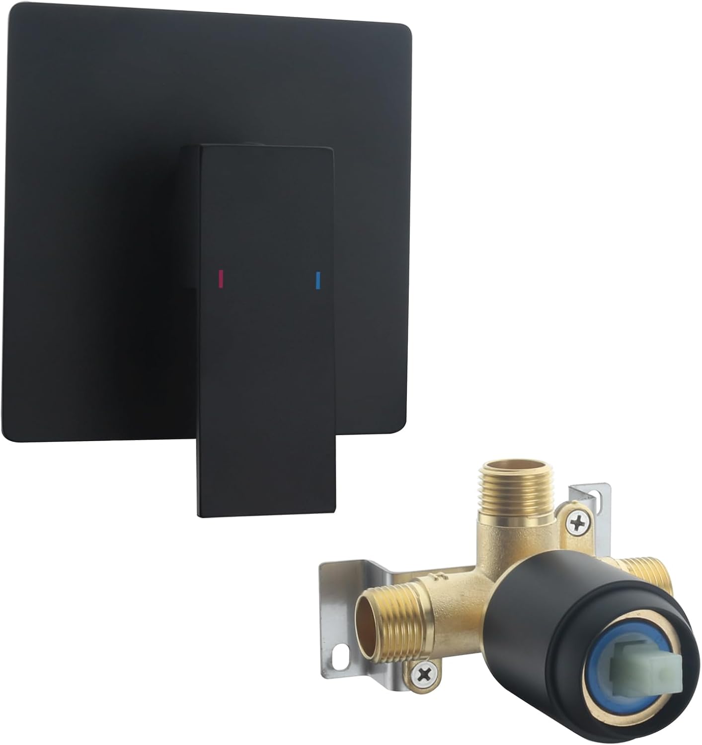 Shower Mixer Valve Handle Wall Mount Shower Mixing Valve Bathroom Shower Valves Trim Kit with 5.3 Inch Cover Pated, Matte Black