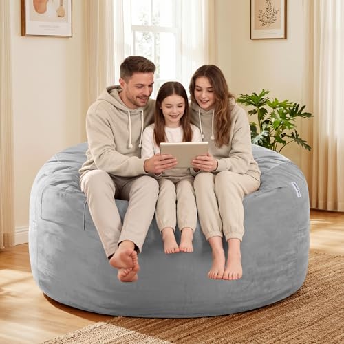 Image of HABUTWAY Bean Bag Chair: Giant 5' Memory Foam Furniture Bean Bag Chairs for Adults with Microfiber Cover 5Ft (Light Grey)
