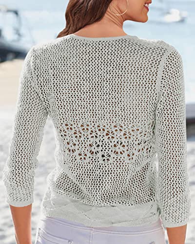 Image of Nulibenna Womens Sheer Shrug Sweaters 3 /4 Sleeve Open Front Tie Cardigan Bolero Jacket Lightweight Crochet Knit Cover Up Tops