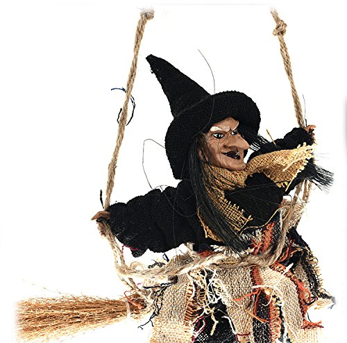 Déco Sorcière Halloween à Suspendre - Figurine Noire Pour Fenêtre, Arbre Et Maison - 28cm