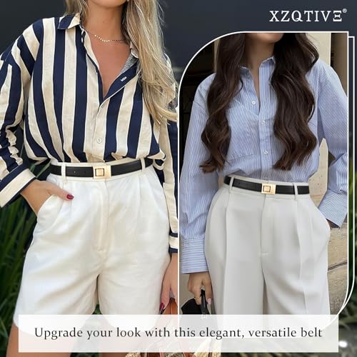 XZQTIVE Women's Leather Belt Fashion Ladies Thin Waist Belt for Dresses Jeans Pants with Gold Buckle2