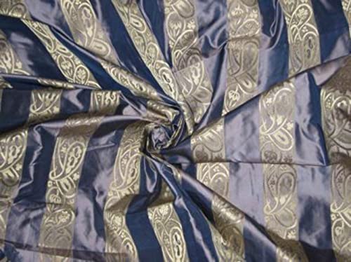 Tissu taffetas de soie bleu marine et or motif cachemire idéal pour robe de soirée de mariage