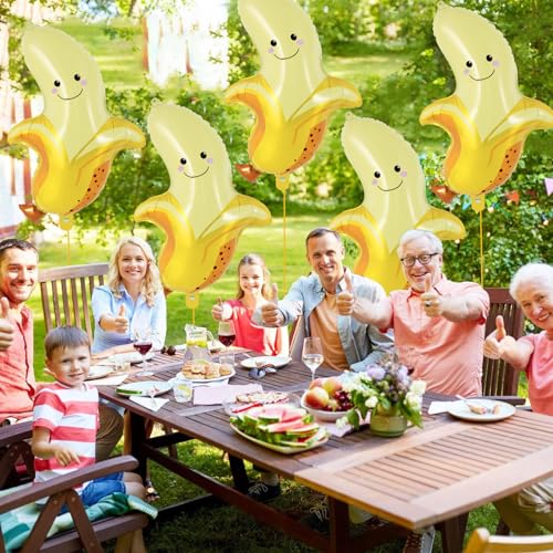 Image of AIQINHU 6 Pcs Cute Banana Foil Balloons, 28 Inch Large Cute Fruit Mylar Balloons for Banana Themed Party Decoration Birthday Baby Shower (Pack of 2)