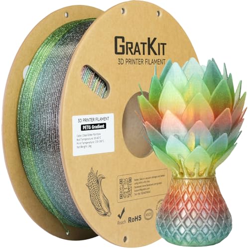 Image of GratKit Glitter Rainbow PETG, Color Change 3D Printer Filament 1.75mm, 1kg, Multicolor Gliter PETG