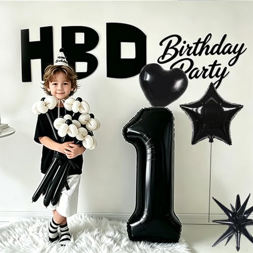 Image of TONIFUL 5th Birthday Balloons Kit 40 Inch Black Large Number 5 Foil Balloon