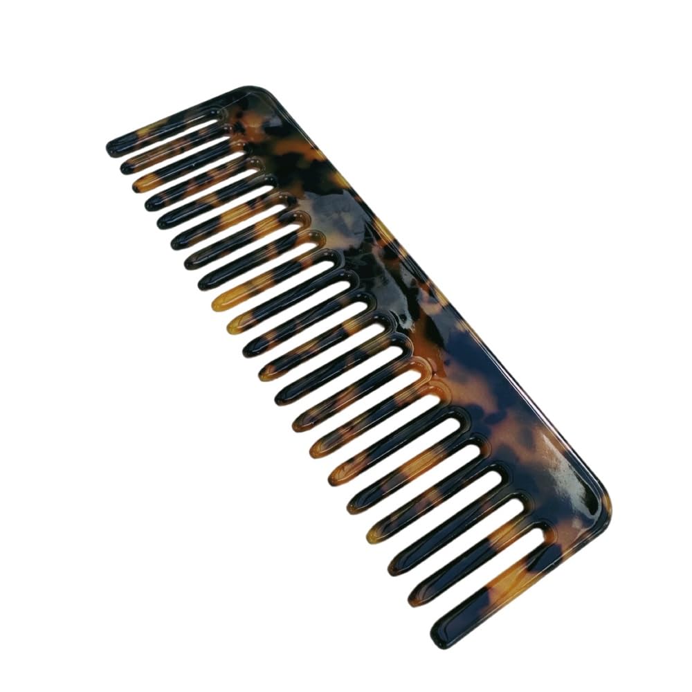 CLUB N'2 Amber Tortoise wide hair comb, unisex detangling hair comb, styling hair comb for straight, wavy and curly hair types