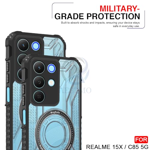 Image of AESTMO Hybrid Shockproof Back Cover Case for Realme 15X 5G / C85 5G Compatible with MagSafe | Hard Back Case Cover for Realme 15X 5G / C85 5G (PC & TPU, Translucent Back, Black Sides)