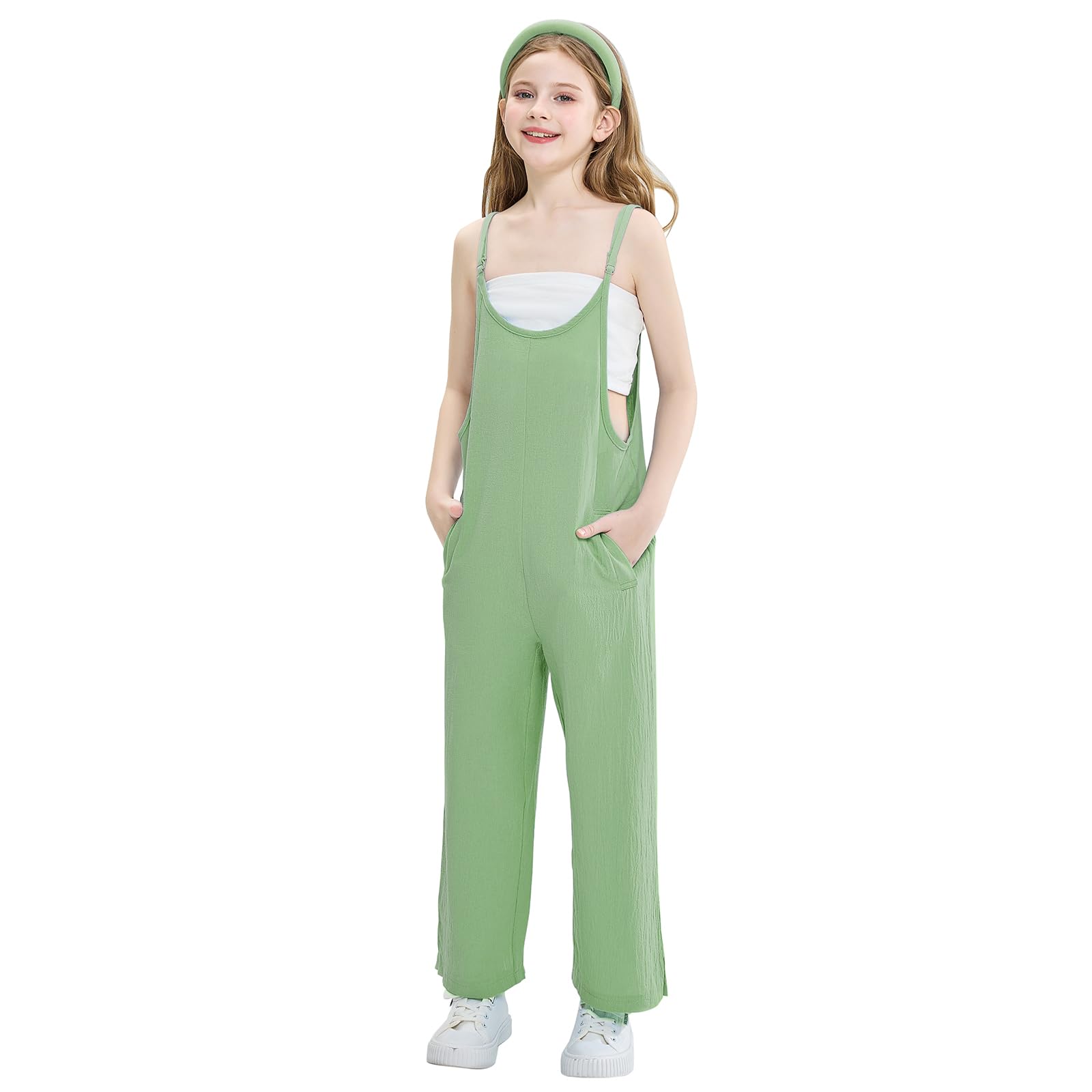 Rolanko Mono sin Mangas para Niñas, Peto con Tirantes Ajustables y Bolsillos para Niños