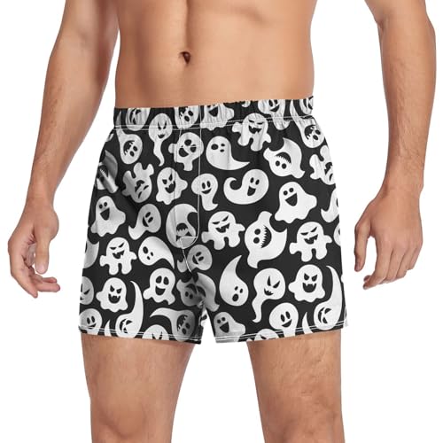 Men's Cotton Boxers Briefs Halloween Ghost Breathable Boxer Shorts Underwear with Button Fly M3