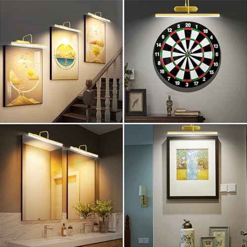 Image of RAIFOOLLY Picture Light,Wireless Art Lights for Paintings,15.9 inch Battery Operated Wall Lights,Remote Accent Lighting with Timer and Dimmable for Frame,Portrait,Dartboard-Brass