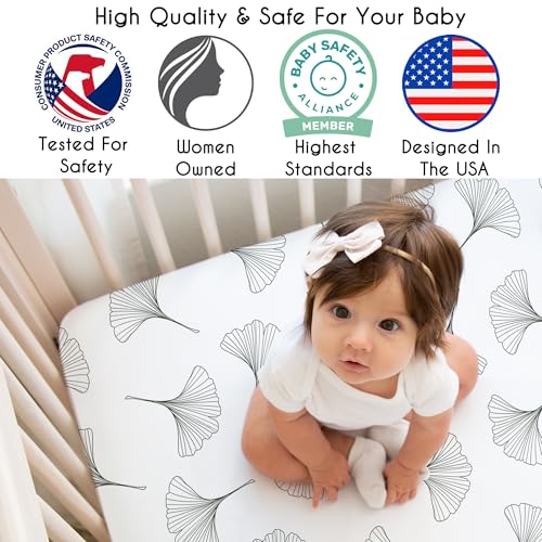Image of Sweet Jojo Designs 2-Piece Baby Crib Sheets Set (Green Woodland Ginkgo Leaf) for Girls /Boys, Infant Nursery, Toddler Room - Fitted, Standard Size (Forest Greens Earthy, Vintage Minimalist, Botanical)