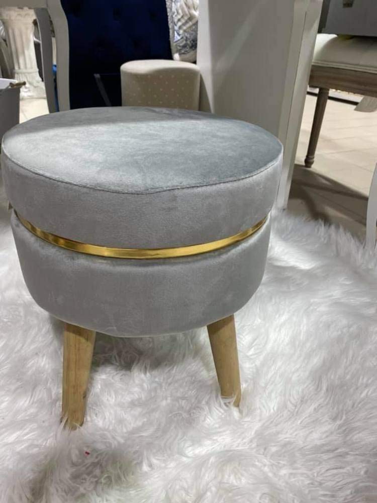 Sgabello poggiapiedi Sunshine GRIGIO 35x41,5 cm, Pouf per postazione trucco camera ragazza, Pouf camera make up, Pouf letto Vanity (TIA 55208)