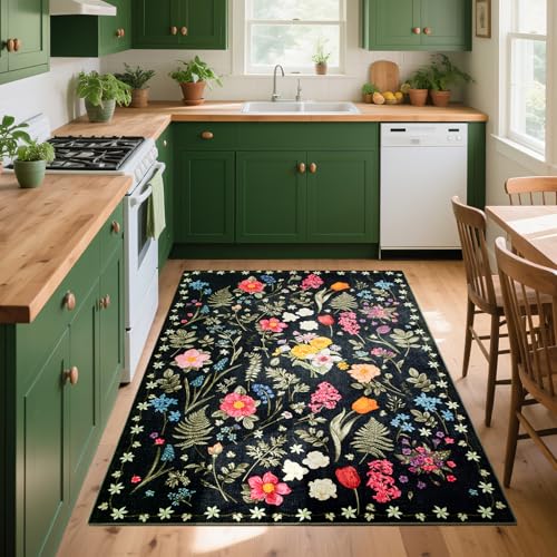 Tapete Asrug Floral Negro 91x152 cm Antideslizante miniatura 4
