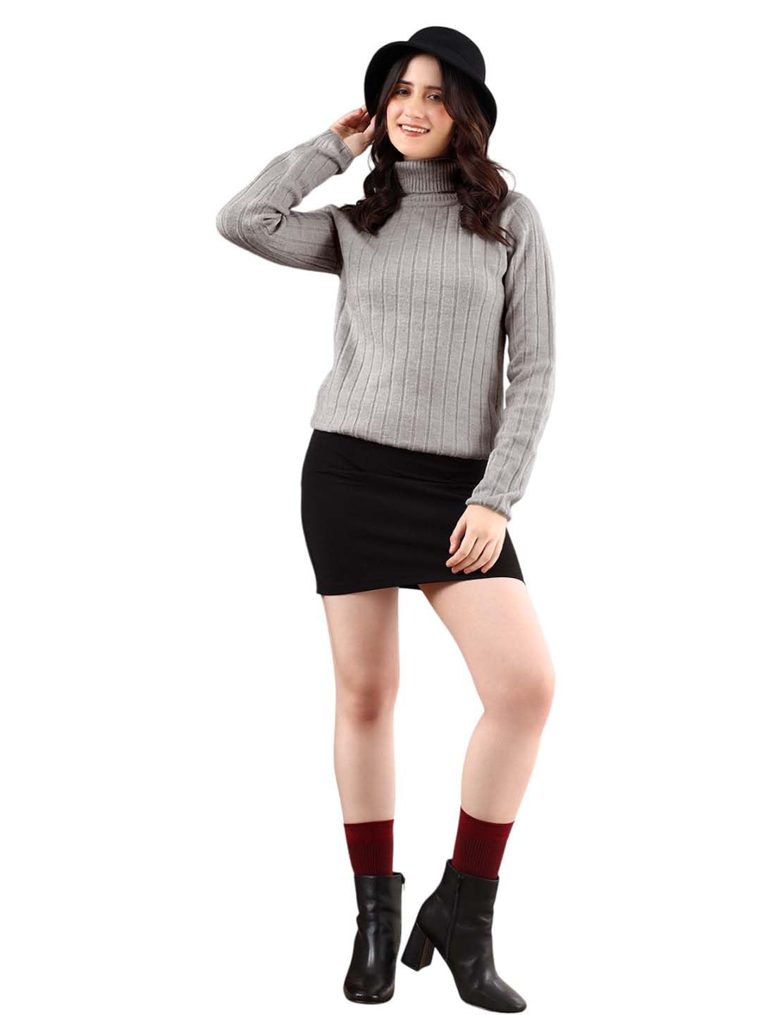 kotty Women's Solid Grey Violet Turtle Neck Sweater (Grey,L)-KTTFKWOMENSSWEATER180L-picture-36