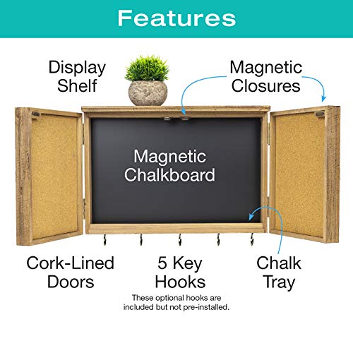 Excello Global Products Wooden Rustic Magnetic Chalkboard: Wall Mounted Entryway Cabinet Includes Cork Board And Erasable Chalk Board Organizer Display Shelf And Key Hooks (Brown) #TOP2