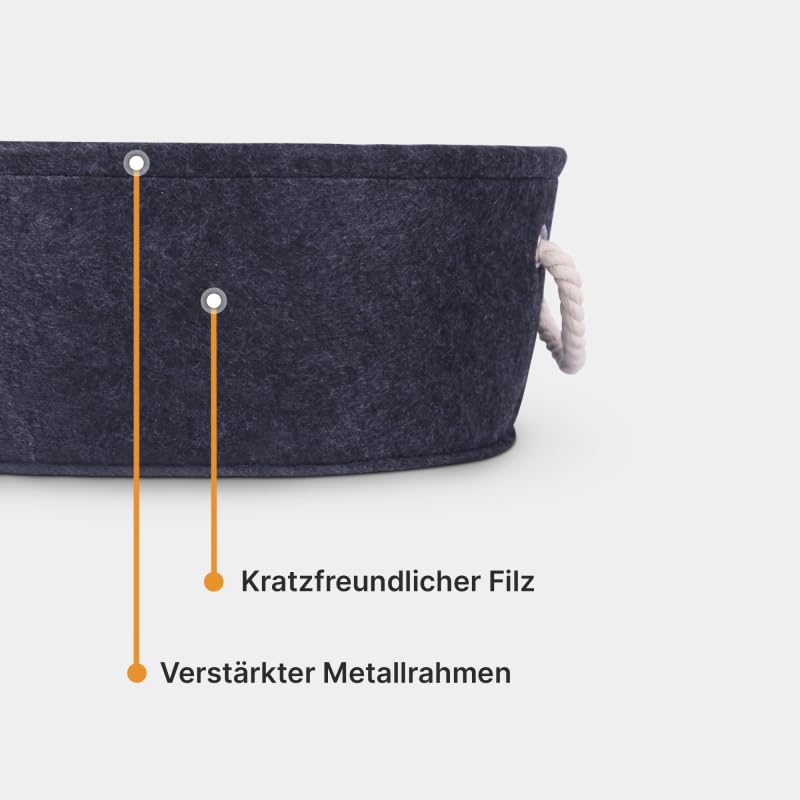 Bestlivings Katzenkorb Ø40cm - inkl. Kissen - Katzenbett Home - Katzenschlafplatz aus Filz rund, Filzbett für Katzen - Haustier Liegeplatz mit Henkel