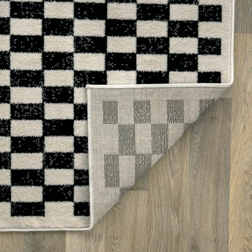 Image of Rugshop Contemporary Checkered Grid Contrast Area Rug Black 7' 10 inch x 10'