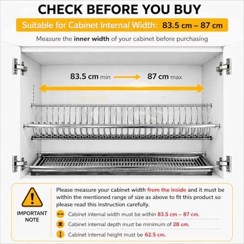 Image of KINGS Stainless Steel 2 Tier Dish Rack & Drainer | Strong, Rust Proof Utensil Stand with Drip Tray Pullout for Quick Drying | Suitable for Cabinet Internal Width 83.5cm to 87cm